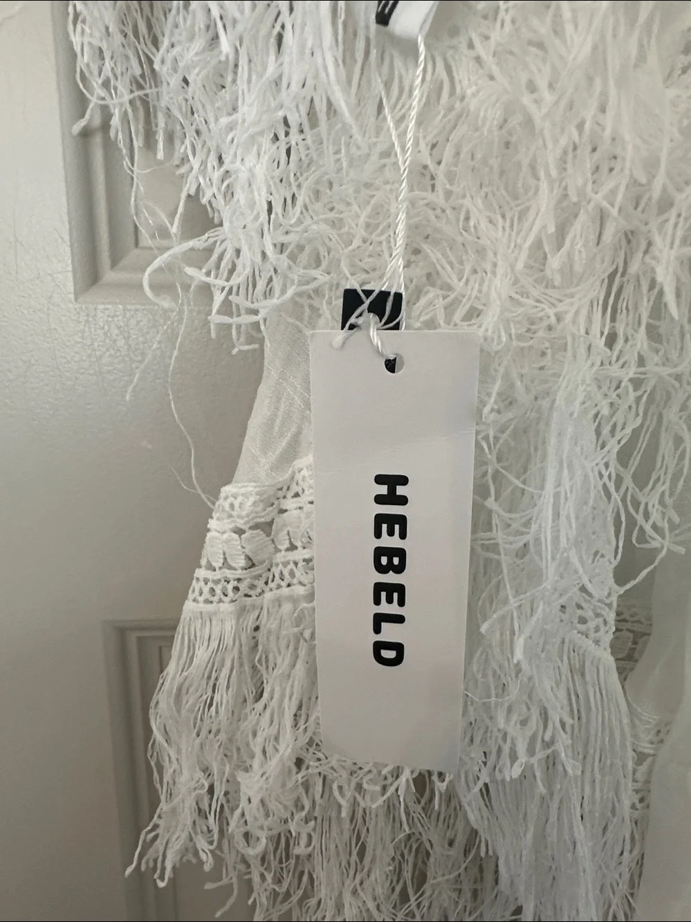 White Fringe Cotton Blend Poncho Kimono Cover Up NWT OS